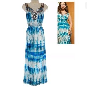 16 XL 1X NWT▪️BEADED NECKLINE MAXI DRESS Plus Size